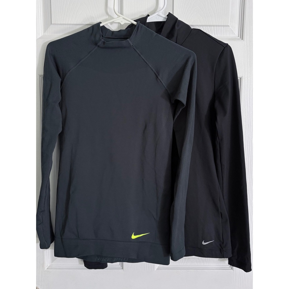 Nike Pro Long Sleeve Tops Bundle S Black Green Mock Neck Turtleneck